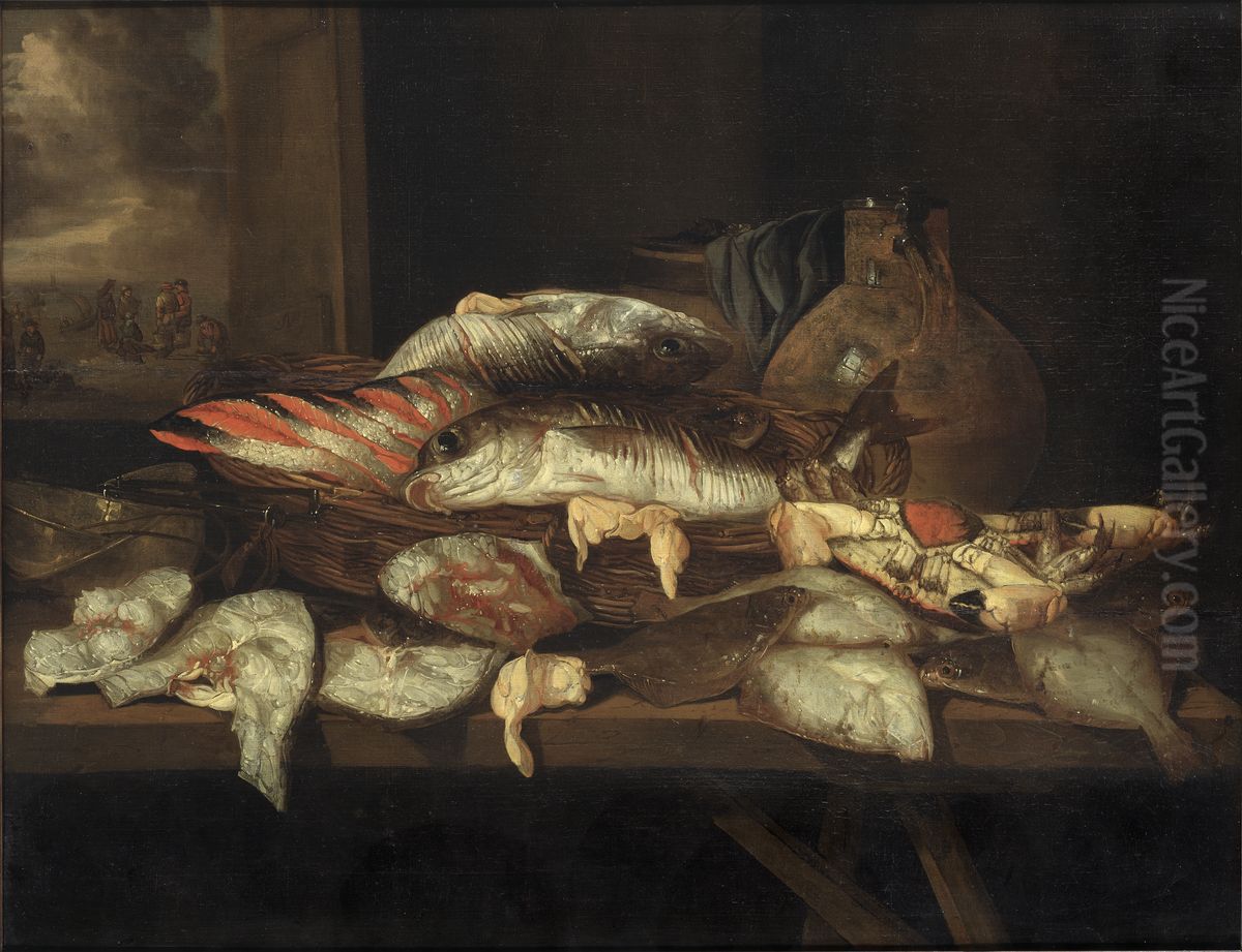 Still Life with Halibut and other Fish Oil Painting by Abraham Van Beijeren