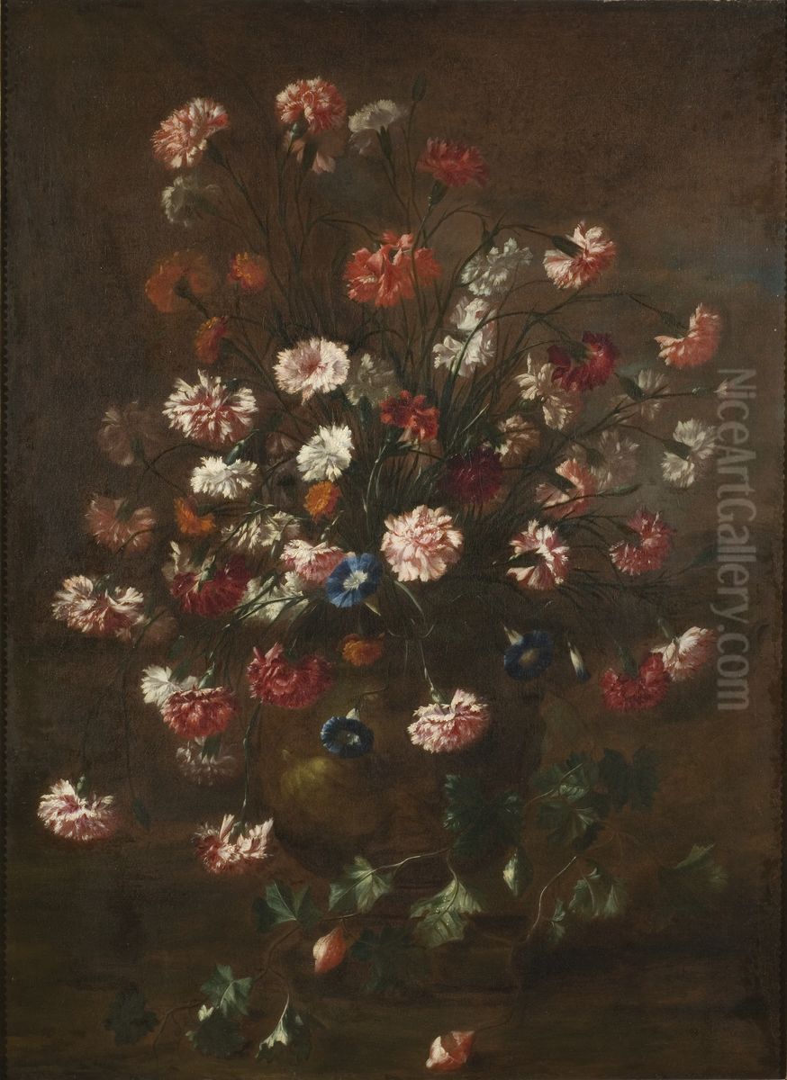 Carnations in an Urn Oil Painting by Carel de Vogelaer