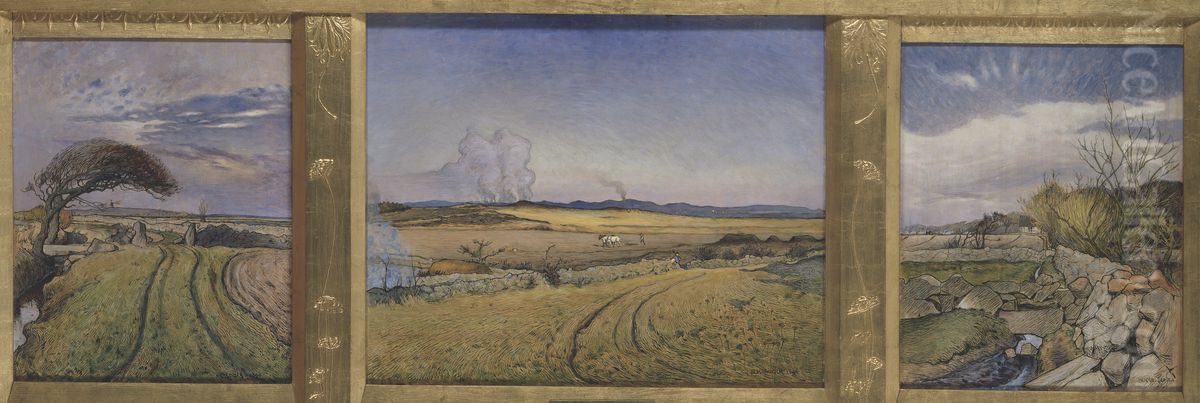 Var i Halland. Tre landskap i en ram, skulpterad av konstnaren Oil Painting by Nils Kreuger