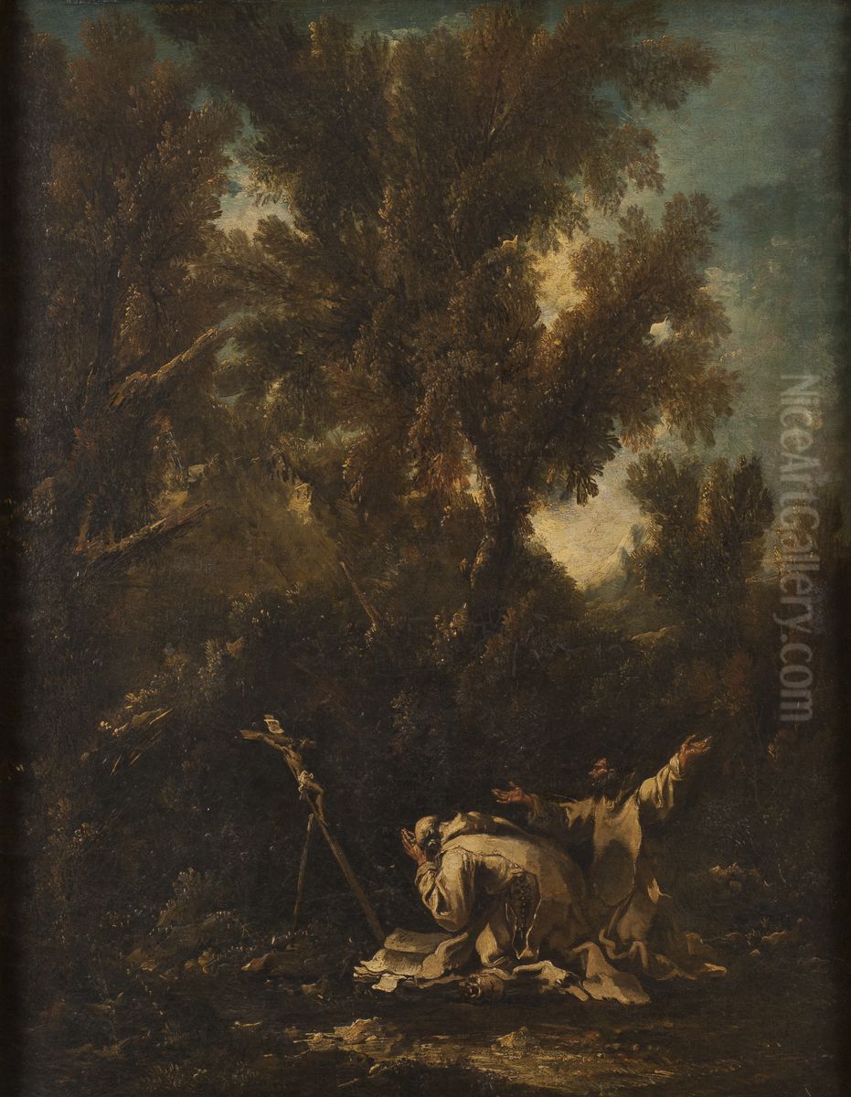 Landscape with two Repentant Monks Oil Painting by Alessandro Magnasco