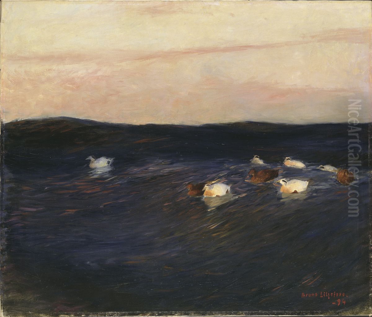 Eider Ducks Oil Painting by Bruno Andreas Liljefors
