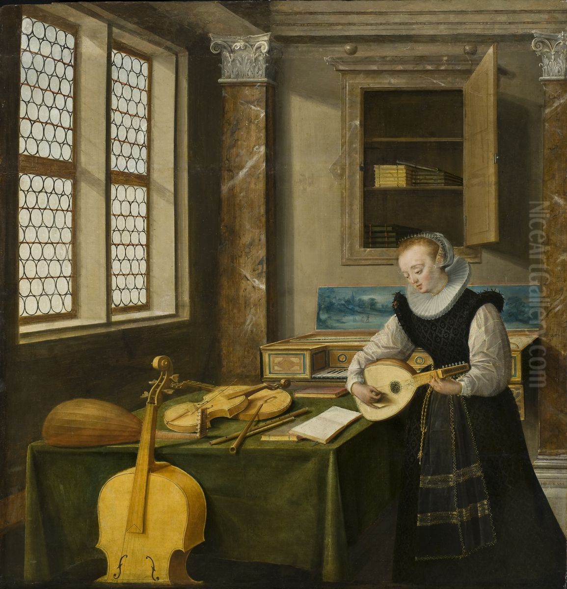 Lady Playing the Lute Oil Painting by Hendrik van Steenwijk II
