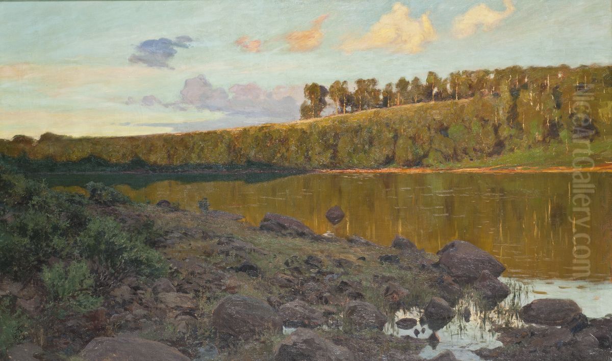 Lake in the Forest Oil Painting by Gottfrid Kallstenius