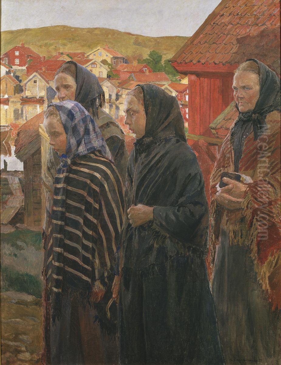 Fiskarkvinnor pa vag fran kyrkan Oil Painting by Carl Wilhelm Wilhelmson