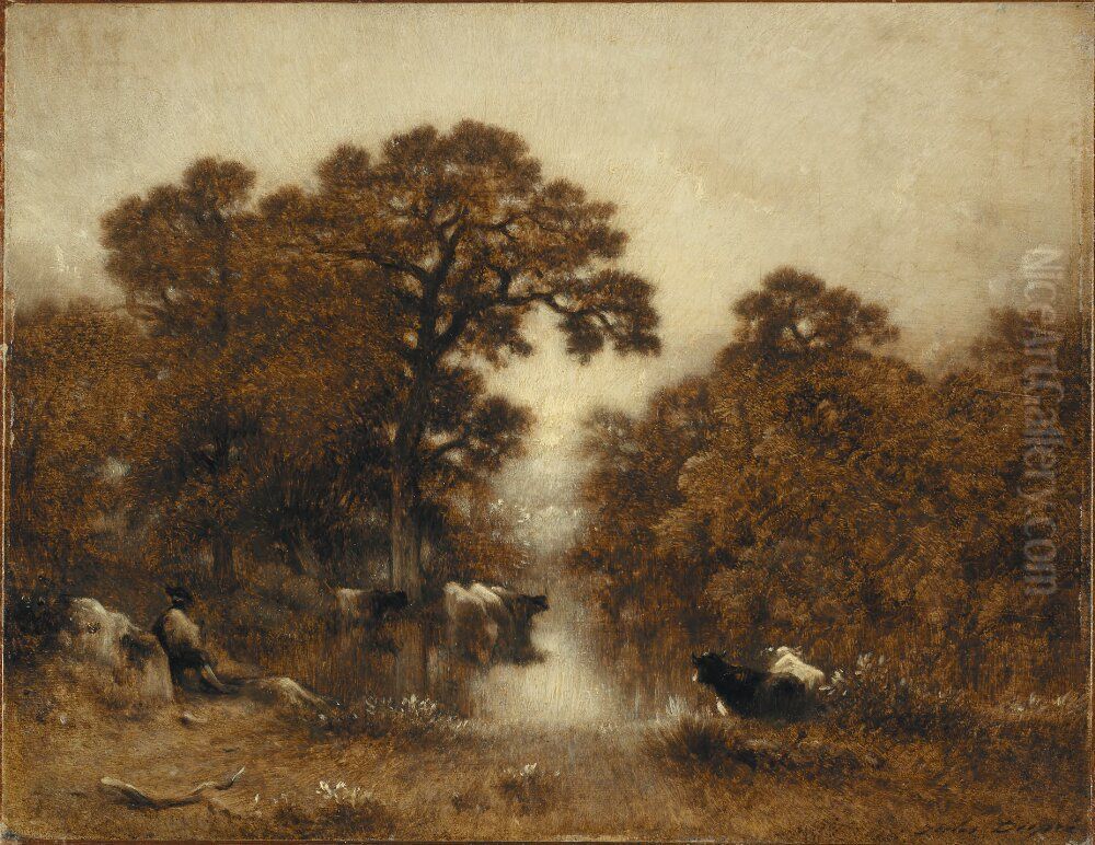 Kor vid vattensamling Oil Painting by Jules Dupre