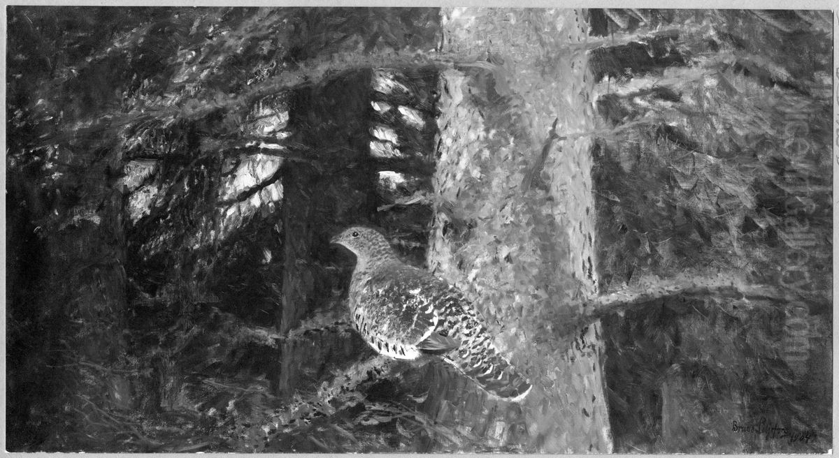 Capercailzie Hen Oil Painting by Bruno Andreas Liljefors