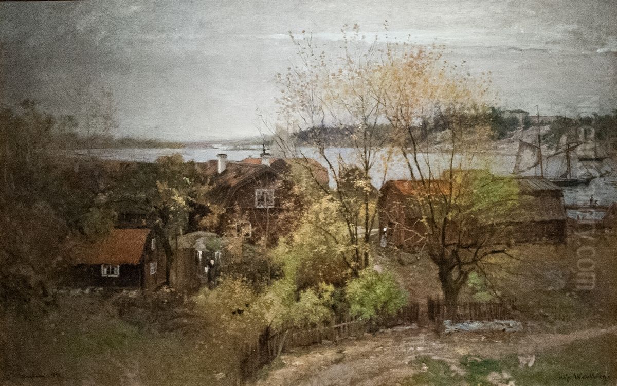 Landskap fran Vaxholm Oil Painting by Alfred Wahlberg