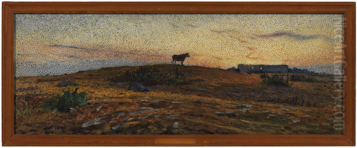 Pa Olands Alvar i solnedgang Oil Painting by Nils Kreuger