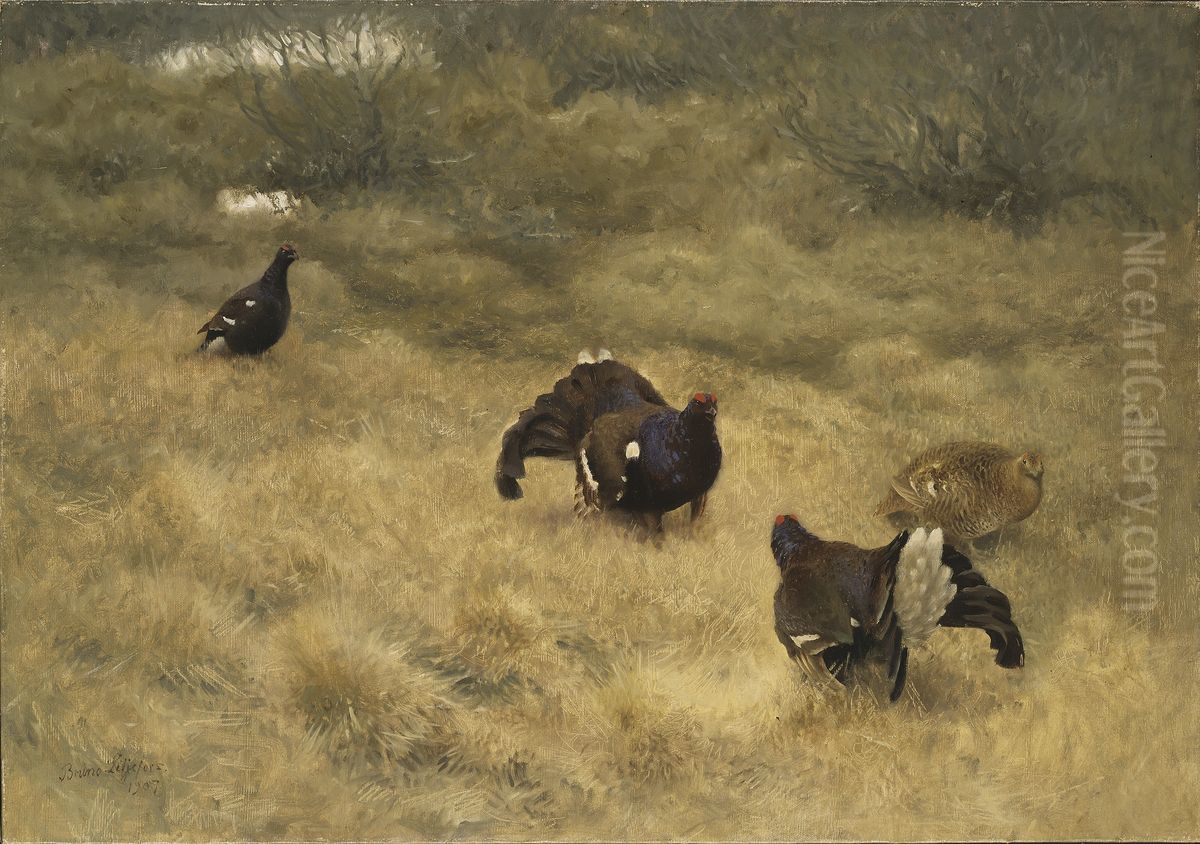 Blackgame in Springtime Oil Painting by Bruno Andreas Liljefors