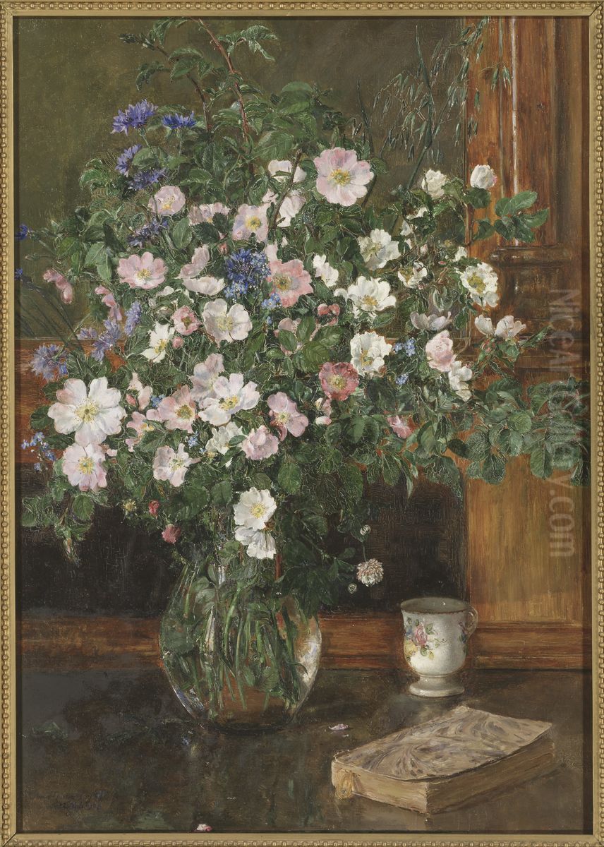 Wild Briar Roses Oil Painting by Anna Munthe-Norstedt