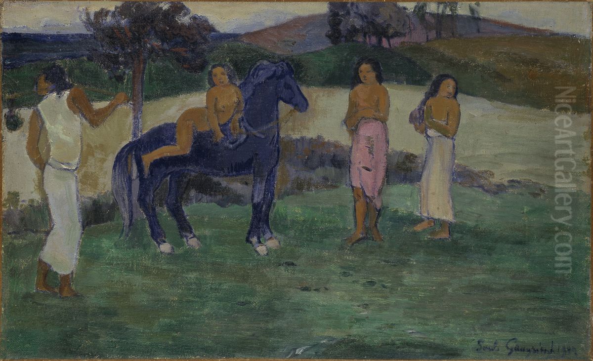 Composition with Figures and a Horse Oil Painting by Paul Gauguin
