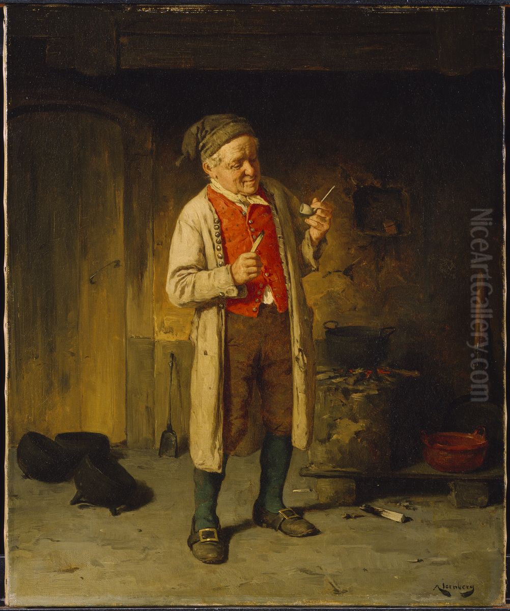 The New Pipe Oil Painting by August Jernberg