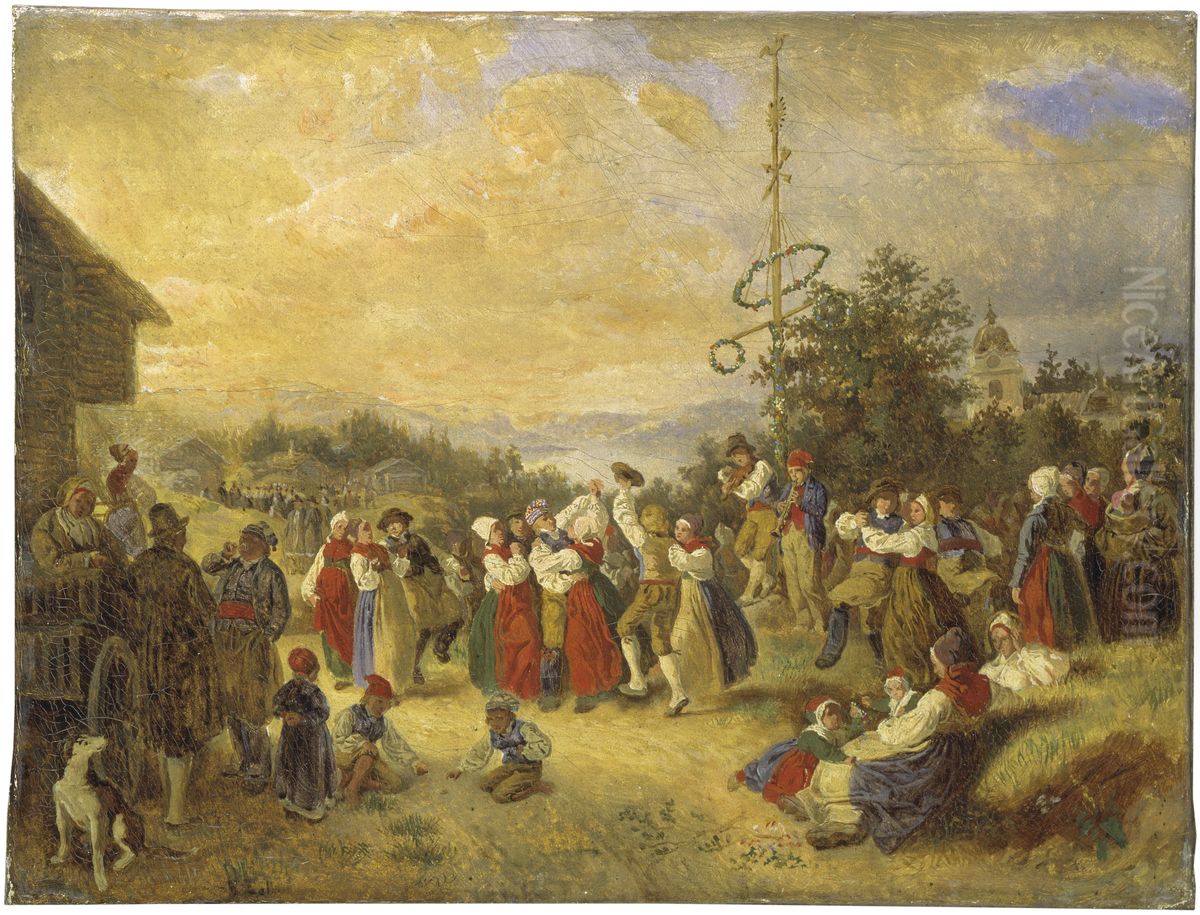 Midsummer Dance at Rattvik Oil Painting by Kilian Christoffer Zoll