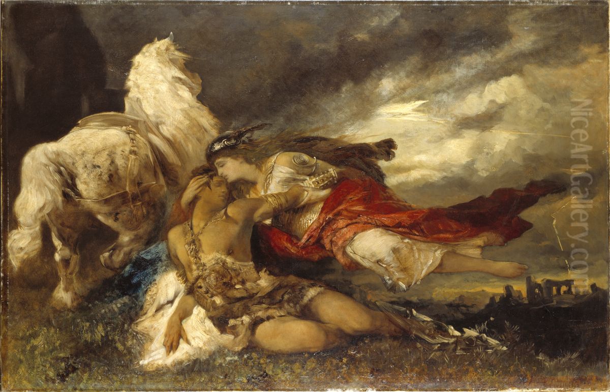 Valkyrie and a Dying Hero Oil Painting by Hans Makart