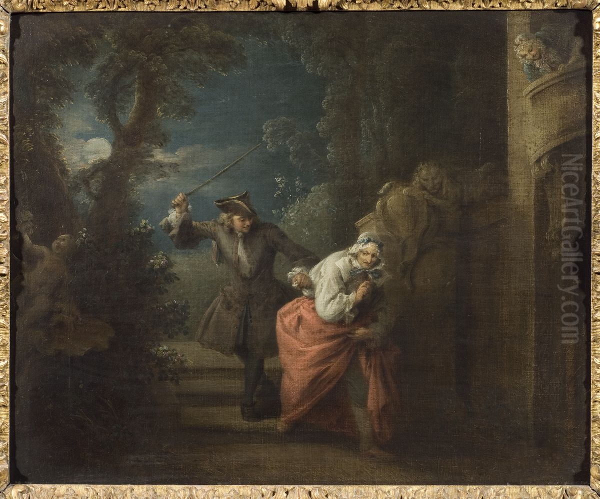Den bedragne och pryglade men fornojde akta mannen Oil Painting by Jean-Baptiste Pater