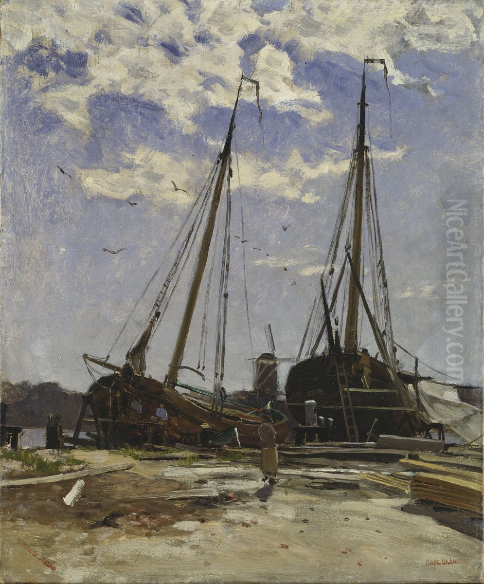Study for Dordrecht Harbour, 1880, Goteborgs konstmuseum Oil Painting by Carl Skanberg