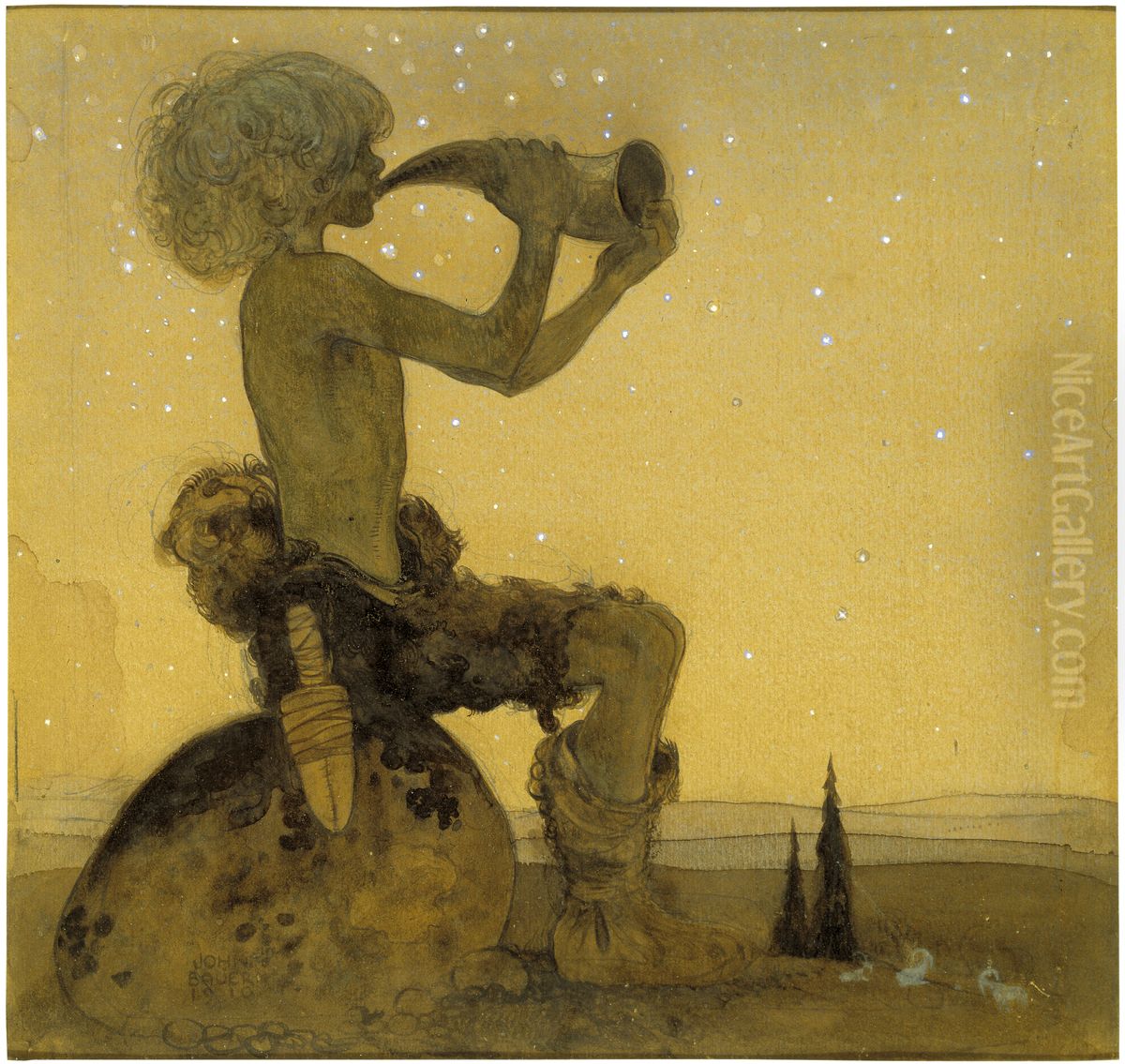 Vill Vallareman (a Fairy Shepherd) Oil Painting by John Bauer