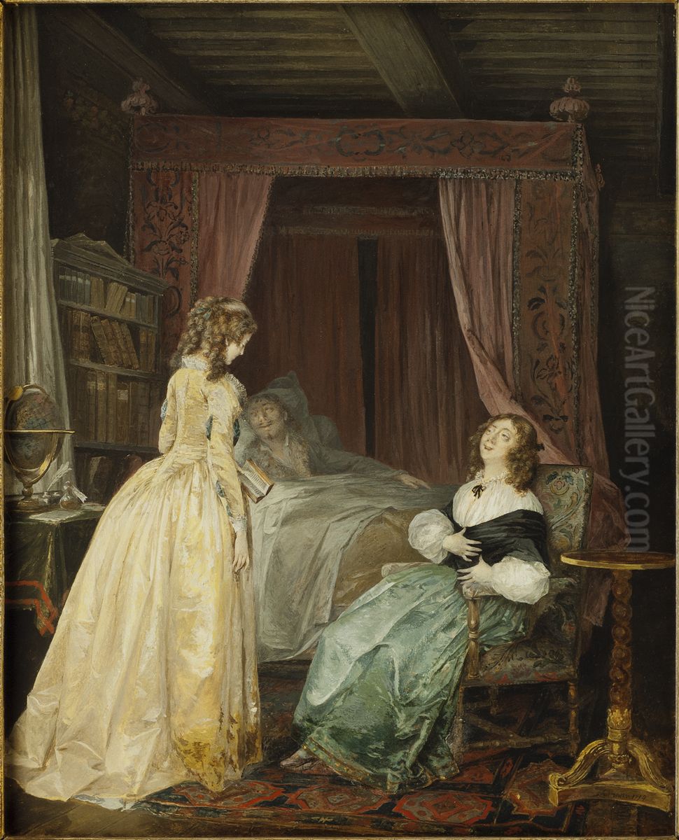 Queen Kristina of Sweden Visiting Professor Saumaise Oil Painting by Niclas Lafrensen