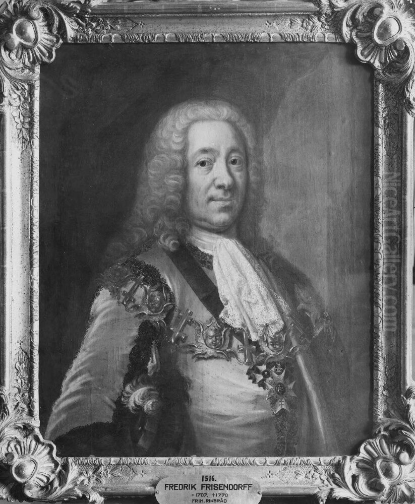 Fredrik von Friesendorff (1707-1770), friherre, riksrad, hovmarskalk, gift med Catharina Elisabet Stierndahl Oil Painting by Johan Henrik Scheffel