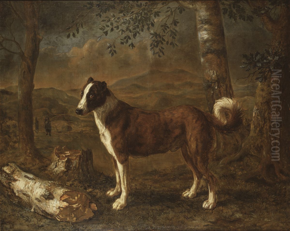 Dog and a Birch Log Oil Painting by Govert Dircksz. Camphuysen