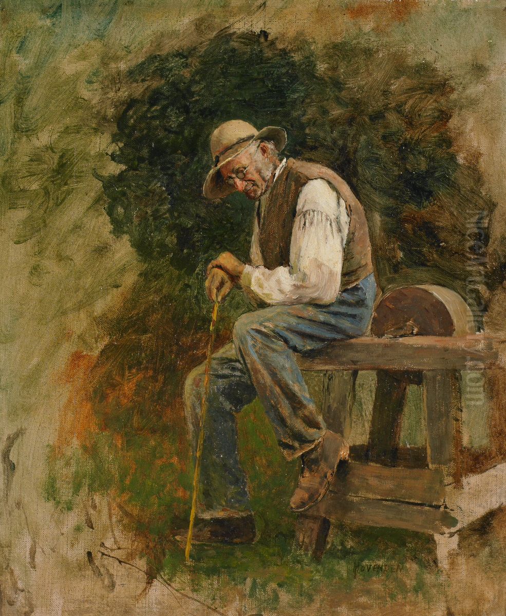 Study of a Man with Grindstone Oil Painting by Thomas Hovenden