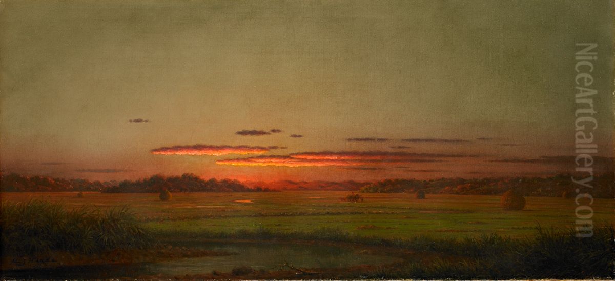 Sunset, Haywagon in the Distance Oil Painting by Martin Johnson Heade