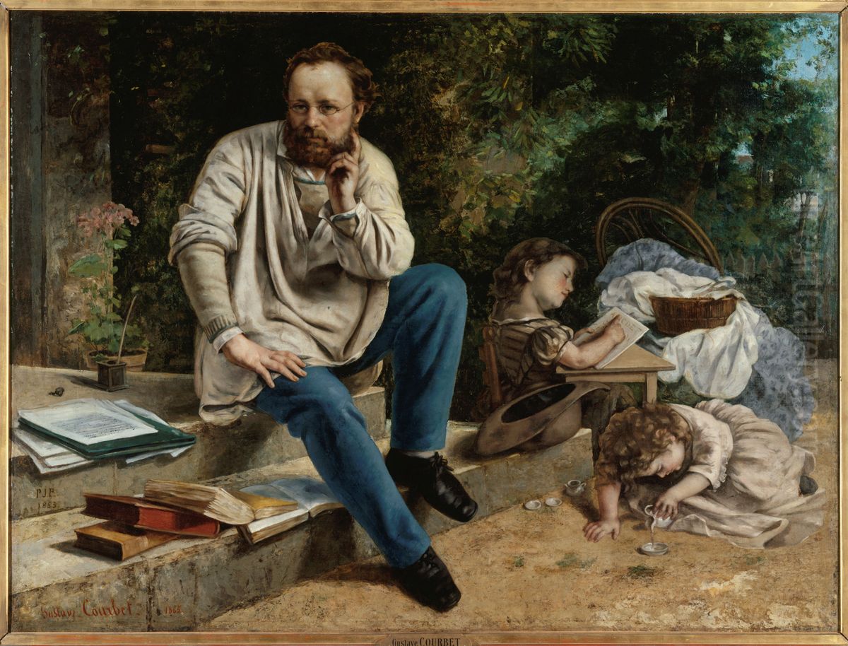 Proudhon and His Children Oil Painting by Gustave Courbet
