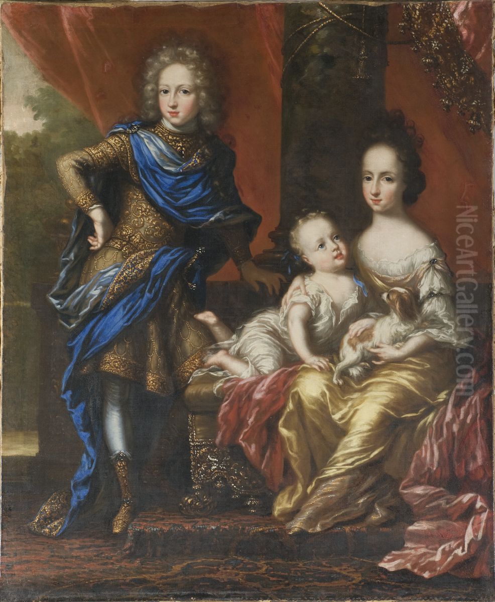 Karl XII, 1682-1718, King of Sweden, his Sisters Hedvig Sofia, 1681-1708, Princess of Sweden, Duchess of Holstein-Gottorp and Ulrika Eleonora the Younger, 1688-1741, Queen of Sweden Oil Painting by David Klocker Ehrenstrahl
