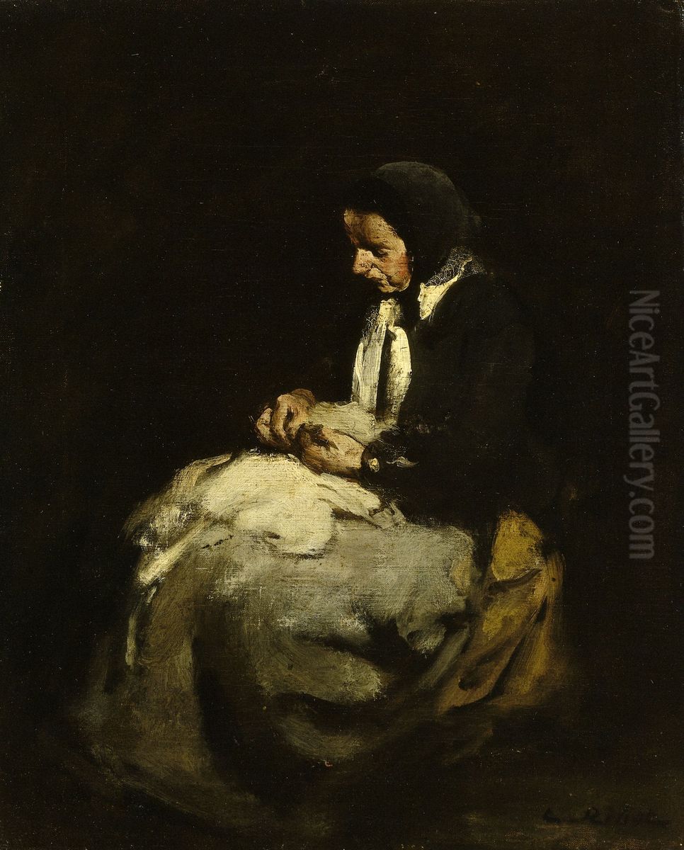 De naaister Oil Painting by Augustin Theodule Ribot