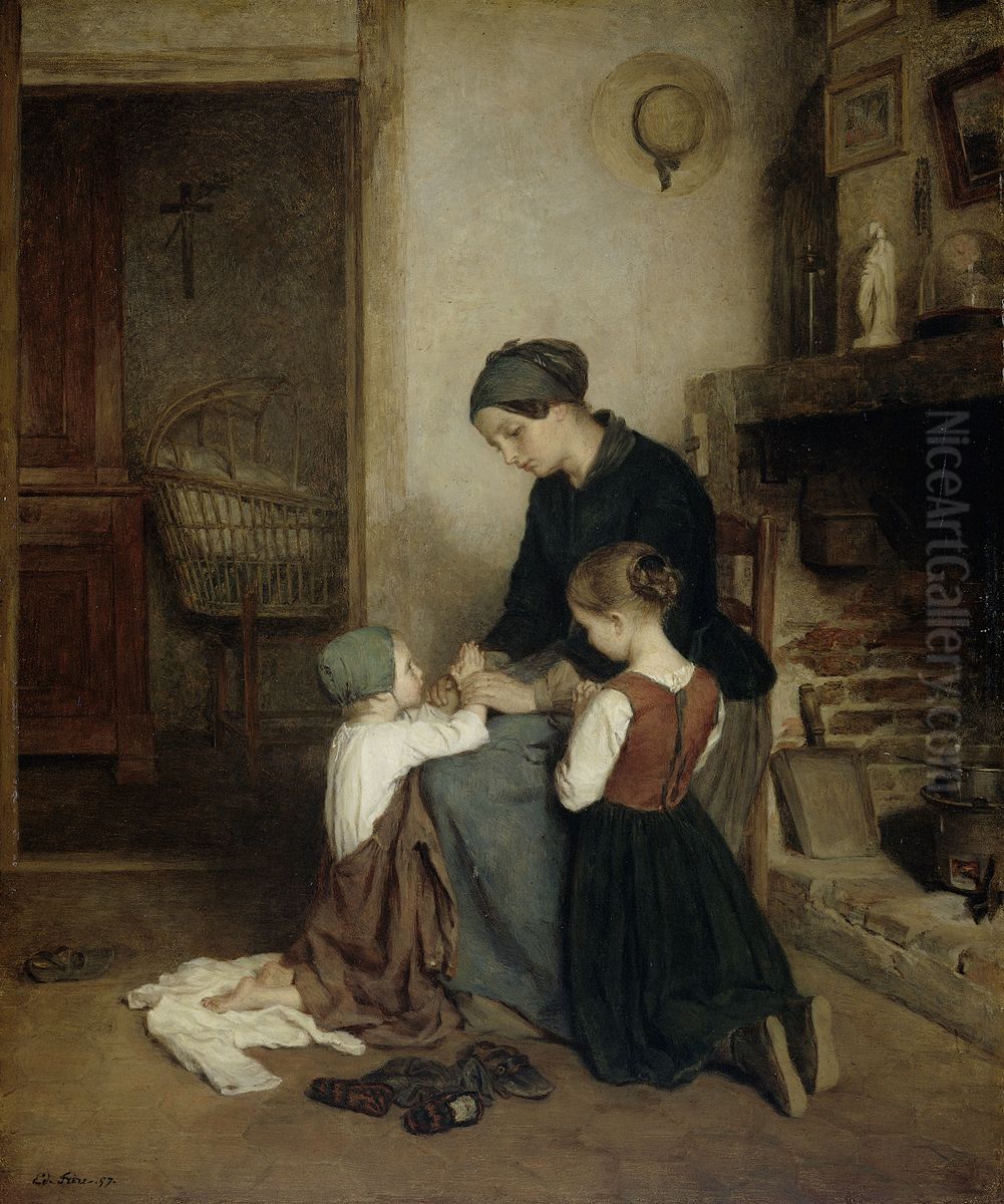The Evening Prayer Oil Painting by Pierre Edouard Frere