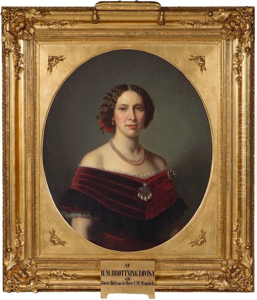 Lovisa (1828-1871), princess of the Netherlands, queen of Sweden and Norway, married to Karl XV, king of Sweden and Norway Oil Painting by Amalia Lindegren