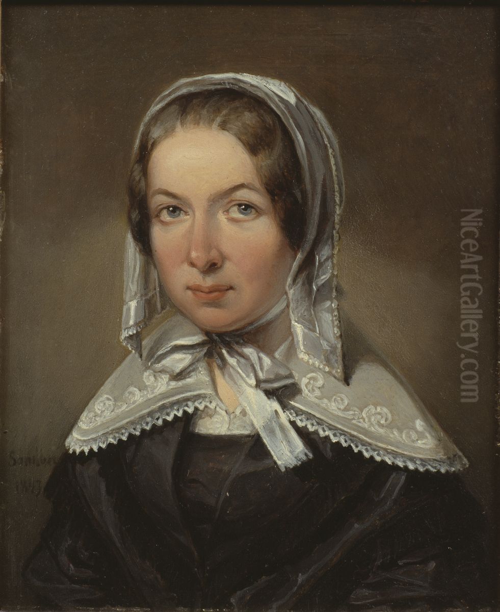 Fredrika Bremer, 1801-1865 Oil Painting by Johan Gustaf Sandberg