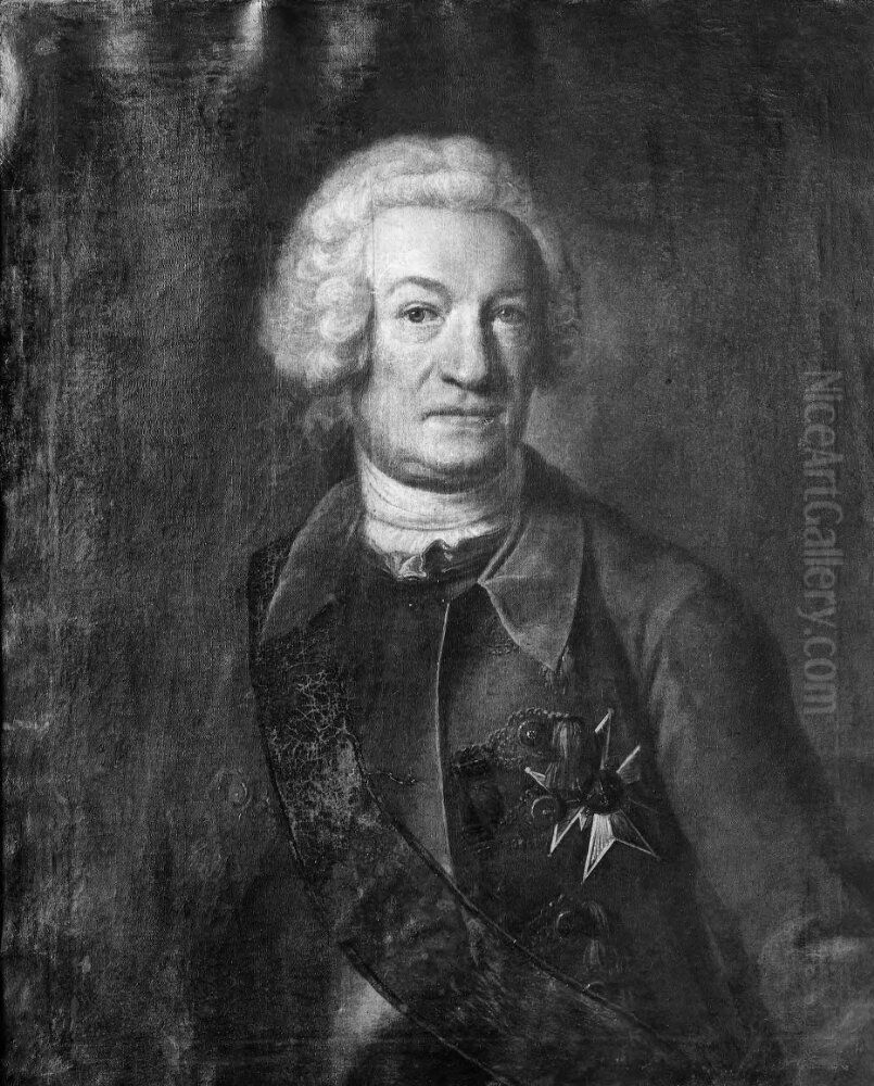Georg Reinhold von Kohler (1687-1758), friherre, generallojtnant, gift med Maria Kristina Cronhjelm af Flosta Oil Painting by Johan Henrik Scheffel