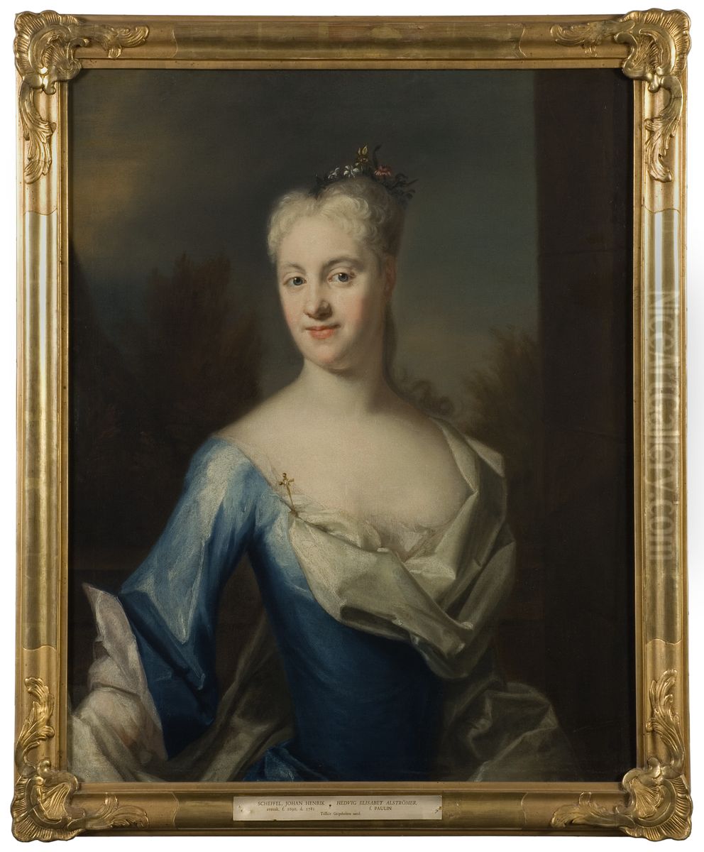 Hedvig Elisabet Paulin, 1716-1806, gift med kommerseradet Jonas Alstromer Oil Painting by Johan Henrik Scheffel