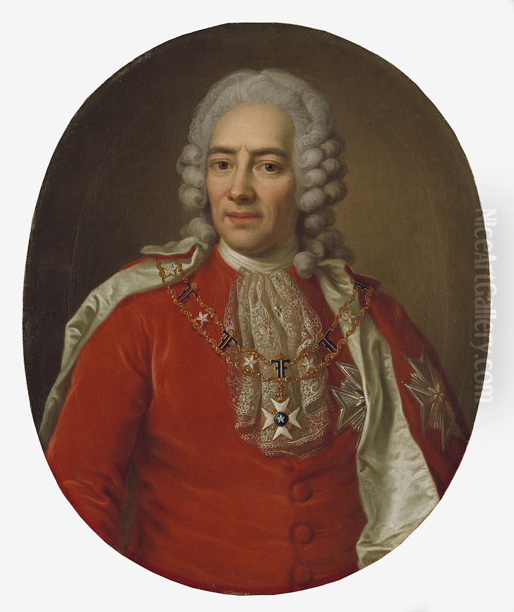 Nils Esbjornsson Reuterholm, 1676-1756, gift med Hedvig Sofia von Leopold Oil Painting by Ulrika Pasch
