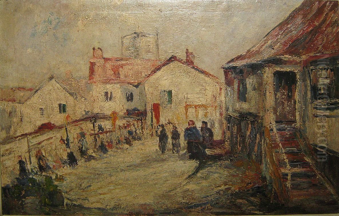 Dorpsgezicht Met Personages Oil Painting by Joseph Caron