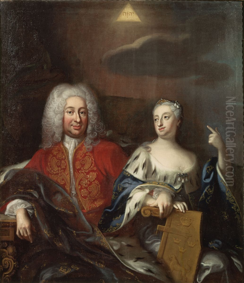 Fredrik I, 1676-1751, konung av Sverige och hans gemal Ulrika Eleonora d.y., 1688-1741, drottning av Sverige Oil Painting by Georg Engelhard Schroder