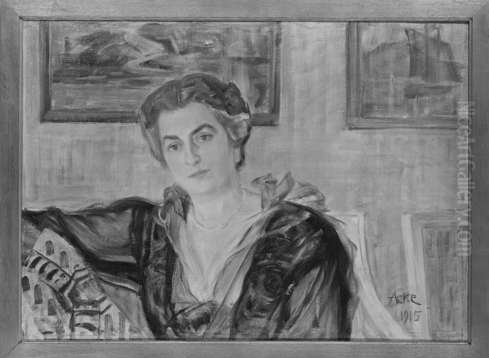 Ellen Josephson, 1871-1965, gift med affarsman John Josephson Oil Painting by J.A.G. Acke