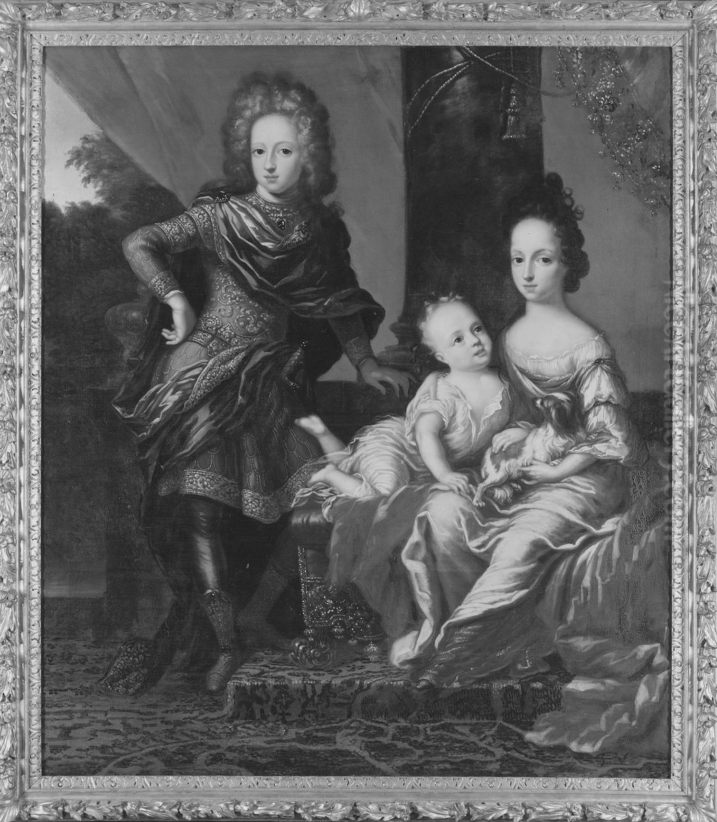 Three children of Charles XI of Sweden: Charles XII also Carl of Sweden, Swedish: Karl XII (1682-1718), Princess Hedvig Sophia Augusta of Sweden (1681-1708) and Ulrika Eleonora the Younger (1688-1741) Oil Painting by David Klocker Ehrenstrahl
