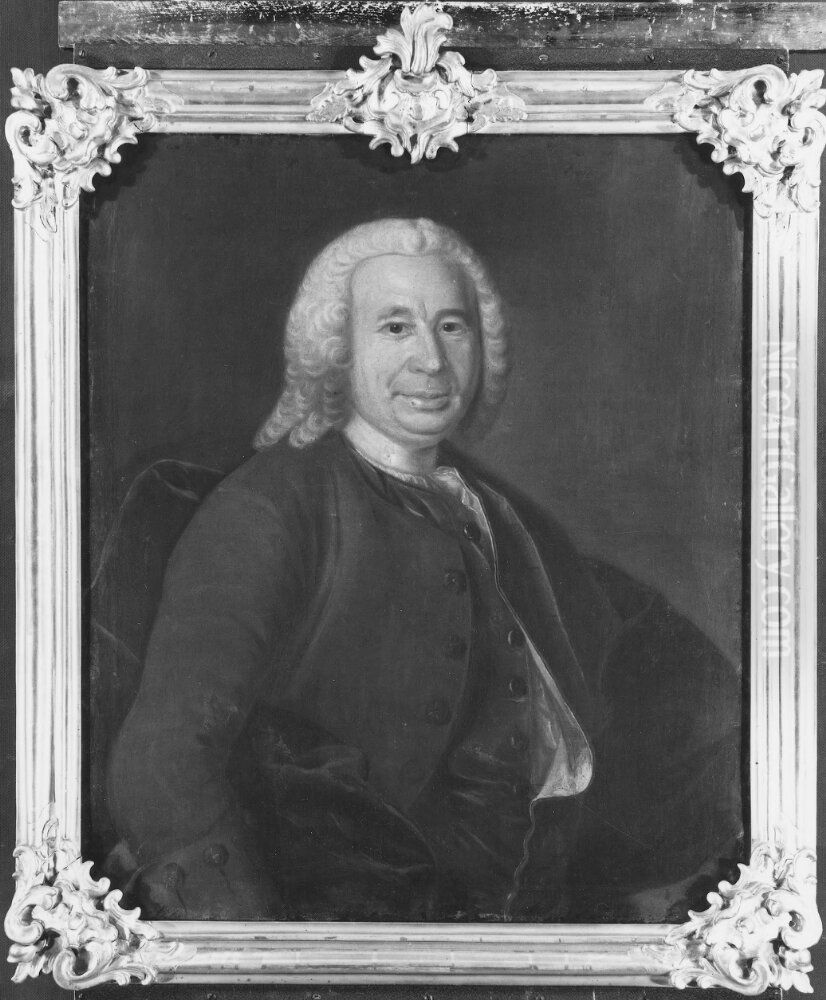 Christian Pettersson, 1692-1758, postdirektor, gift med Anna Elisabeth Lander Oil Painting by Johan Henrik Scheffel