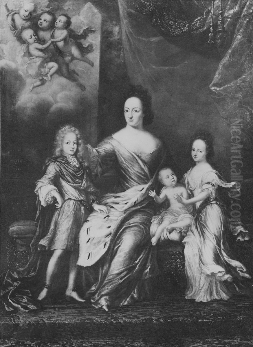 Ulrika Eleonora d.a.1656-1693, drottning av Sverige med sina barn Oil Painting by David Klocker Ehrenstrahl