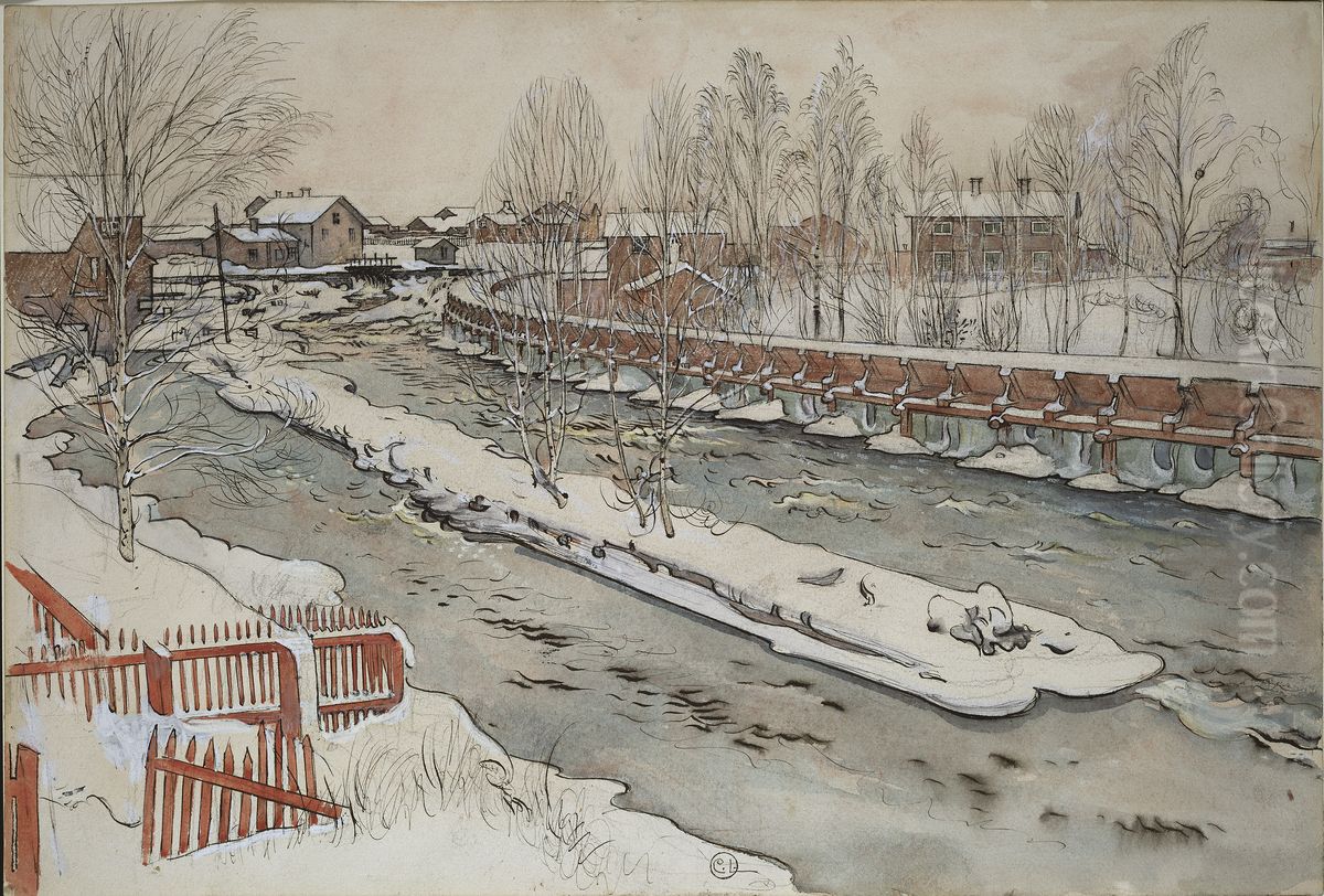 Timmerrannan. Vinterbild. Ur Ett hem (26 akvareller) Oil Painting by Carl Larsson