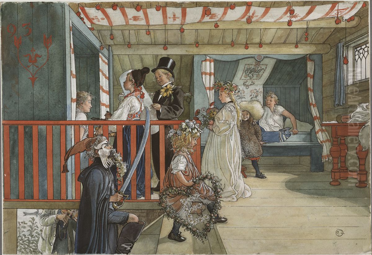 Namnsdag pa harbret. Ur Ett hem (26 akvareller) Oil Painting by Carl Larsson