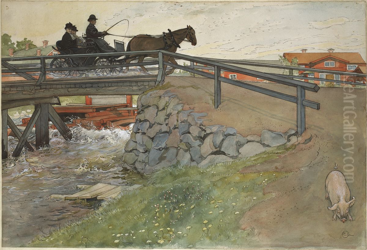 The Bridge. From A Home (26 watercolours) Oil Painting by Carl Larsson