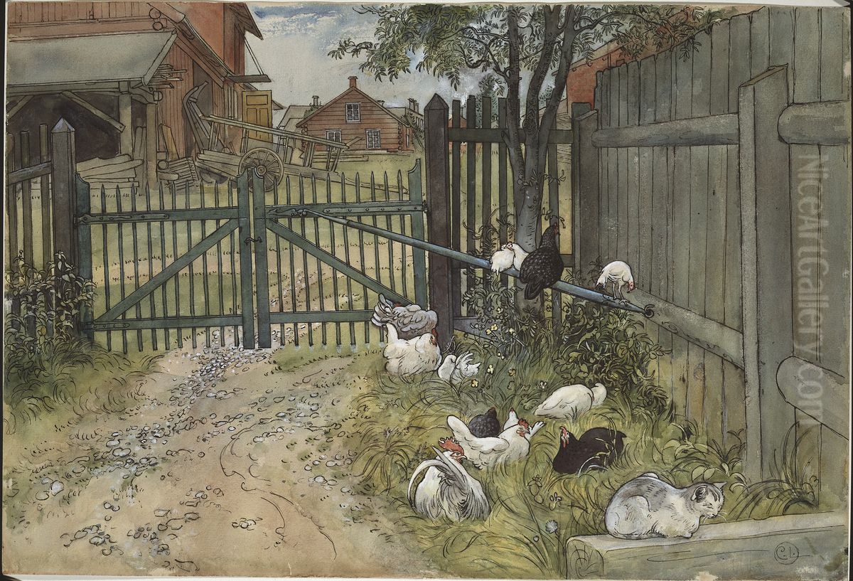 The Gate. From A Home (26 watercolours) Oil Painting by Carl Larsson