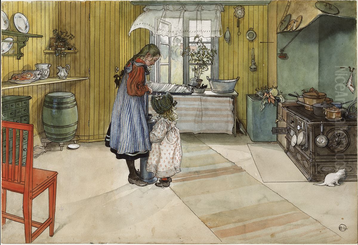 The Kitchen. From A Home (26 watercolours) Oil Painting by Carl Larsson