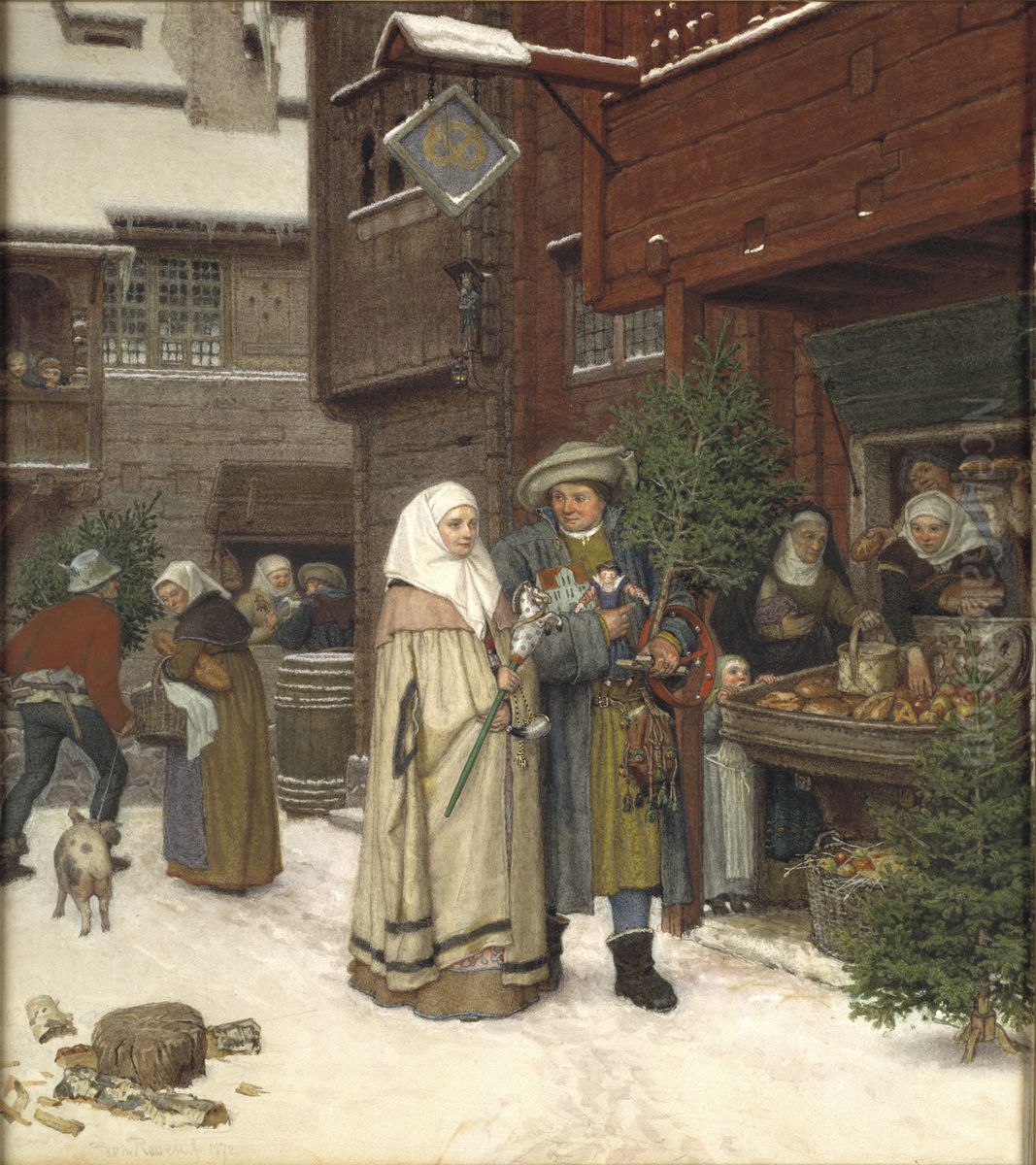 The Christmas Fair Oil Painting by Georg Von Rosen