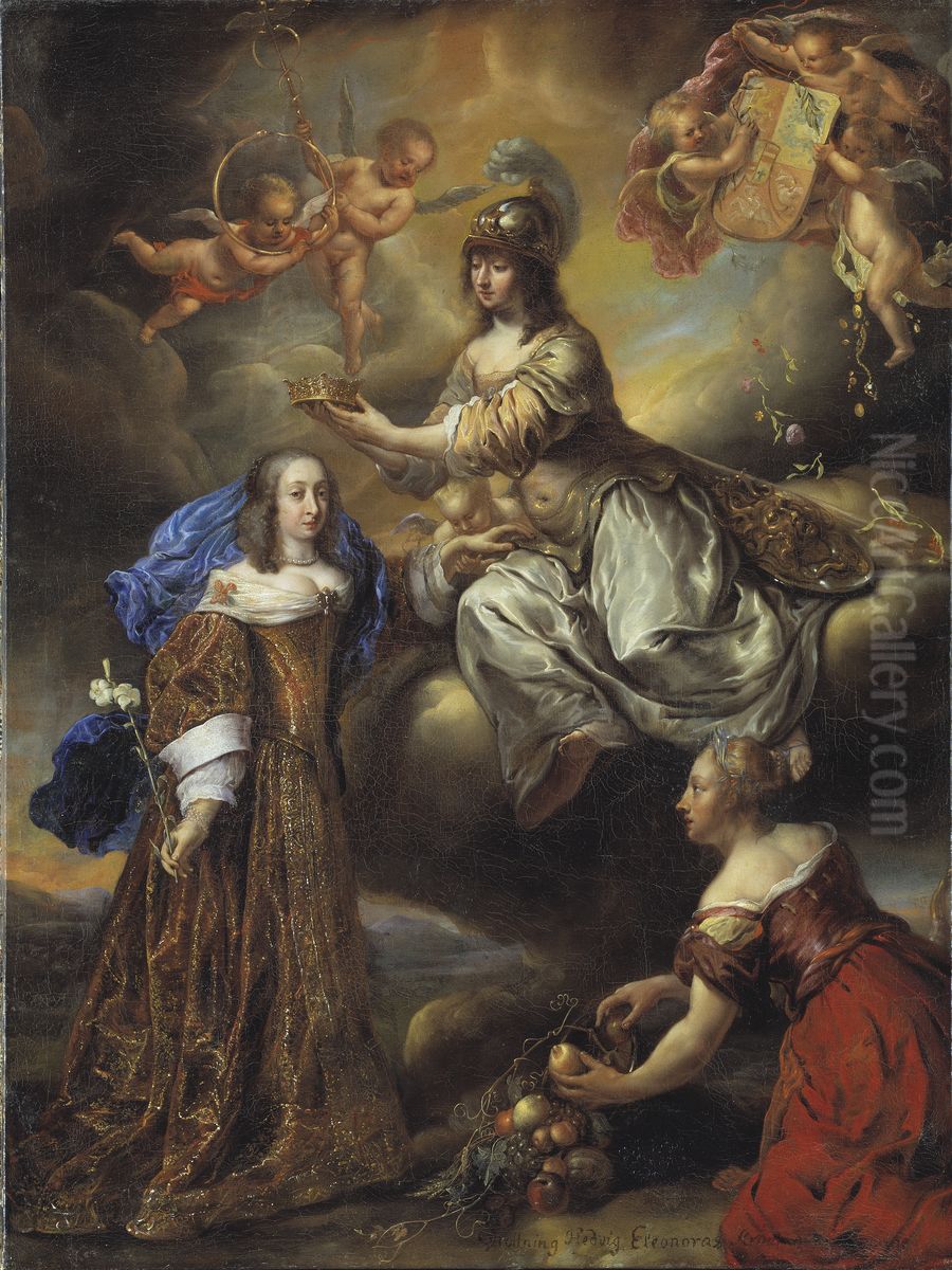Allegori over Hedvig Eleonora, 1636-1715, krones av Minerva Oil Painting by Jurgen Ovens