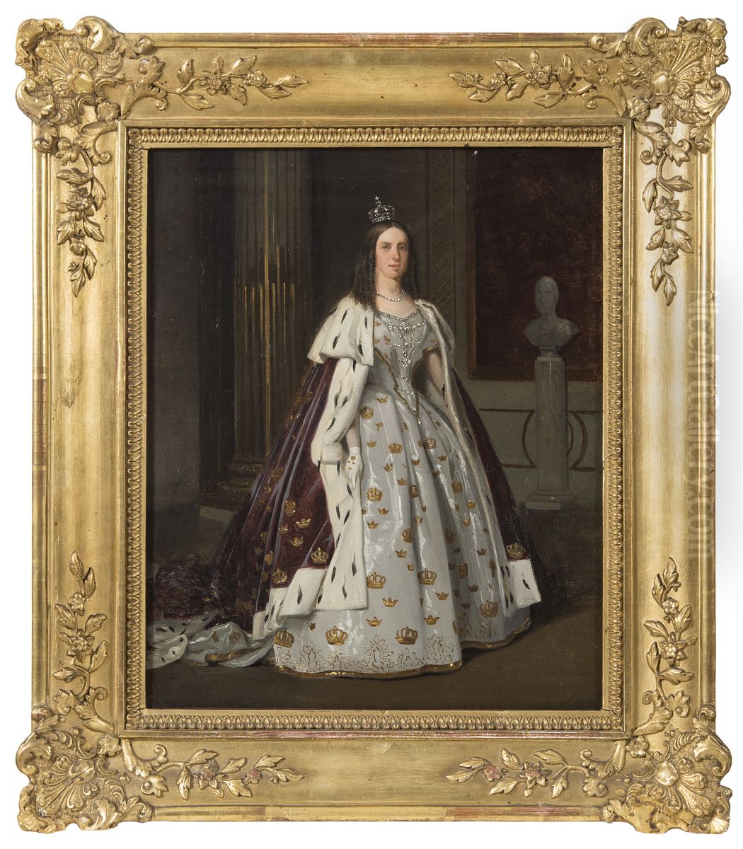 Lovisa, 1828-1871, drottning, gift medkung Karl XV Oil Painting by Carl Stefan Bennet