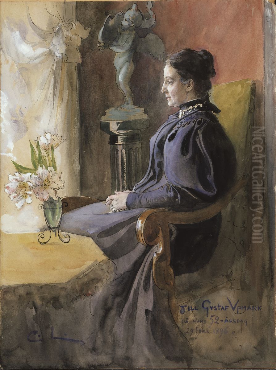 Eva Upmark, 1852-1944, fodd Kindstrand Oil Painting by Carl Larsson